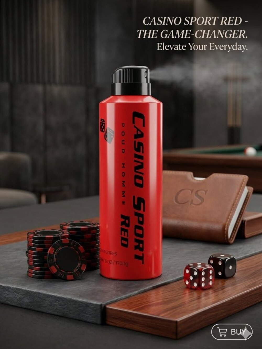 CASINO SPORT Pour Homme Red Body Spray for men 6 OZ
